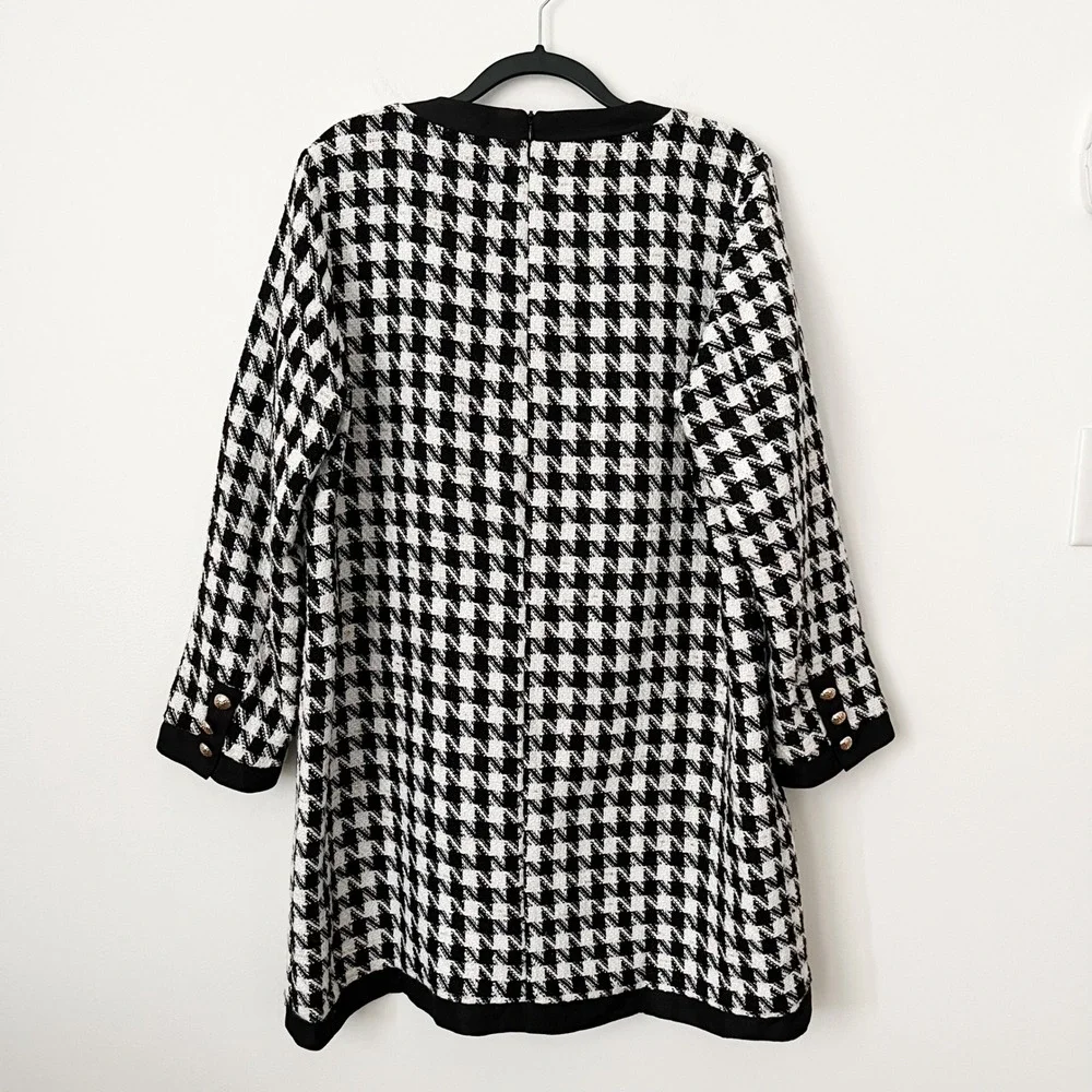 Tuckernuck Pomander Place Coco Tweed Houndstooth Bow Dress XXL Black White‎